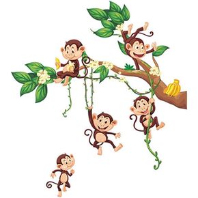 Monkey Wall Stickers Safari Wall Decals for Kids Jungle Animal Wall Decals Baby Boys Room Nursery Wall Decor Jungle Wall Decor Home Decoration for Bedroom Playroom Classroom Kindergarten 25.1x22 Inch
