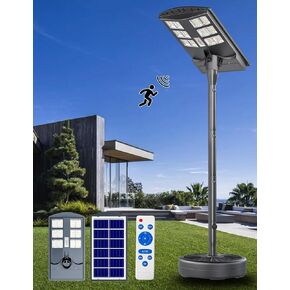 JAYNLT 8500W أضواء الشوارع الشمسية في الهواء الطلق مع 78 "قطب طويل القامة، 3000K/4000K/6500K 500000LM مصابيح أرضية شمسية من الغسق إلى الفجر، IP68 أضواء القطب الشمسية المقاومة للماء مع مستشعر الحركة للفناء والتخييم
