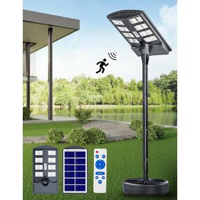 JAYNLT 8500W أضواء الشوارع الشمسية في الهواء الطلق مع 78 "قطب طويل القامة، 3000K/4000K/6500K 500000LM مصابيح أرضية شمسية من الغسق إلى الفجر، IP68 أضواء القطب الشمسية المقاومة للماء مع مستشعر الحركة للفناء والتخييم