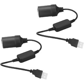2Pcs Car Cigarette Lighter Socket Female Converter USB to 12V Adapter Cable Cord, Suitable for Driving Recorder Electronic Dog, Car Charger