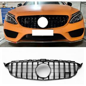 MUCCGQ GT R AMG Style Grill Grille Front Bumper for Mercedes Benz W205 C250 C300 C400 (Black)
