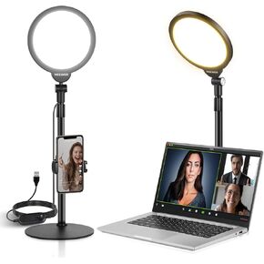 NEEWER 8" Desk Ring Light with Stand, Circle Selfie Light with Phone Holder for iPhone Streaming Vlogging Video Recording, 18W Video Conference Lighting Kit for Laptop Computer Zoom Call Podcast, RH8B
