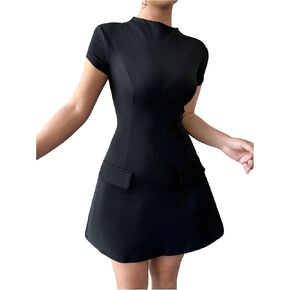 Milumia Women's Elegant Mock Neck Short Sleeve Dress Flared A Line Short Dresses