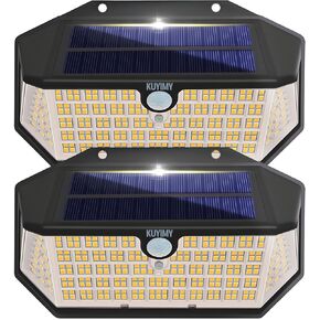 أضواء خارجية تعمل بالطاقة الشمسية، 266LED مع مستشعر حركة و3 أوضاع إضاءة، مقاومة للماء IP65، 5 جوانب بزاوية واسعة 220 درجة، أضواء لاسلكية آمنة ذكية للمرآب والسطح والسياج (أبيض، 4 عبوات)