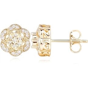 Gold Stud Earrings for women Trendy, Flower-shaped 14K Gold Earrings Studs, Sparkling Zirconia 10mm
