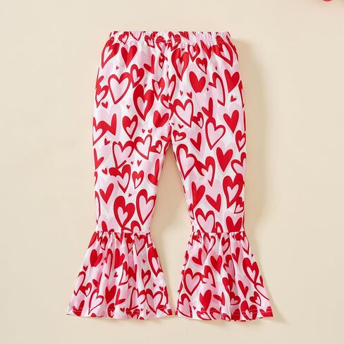 Tinypainter Toddler Girl Valentines Day Outfit Letter T-Shirt+Love Heart Bell Buttoms Pants+Headband Summer Clothes Set 2-7T in Kuwait