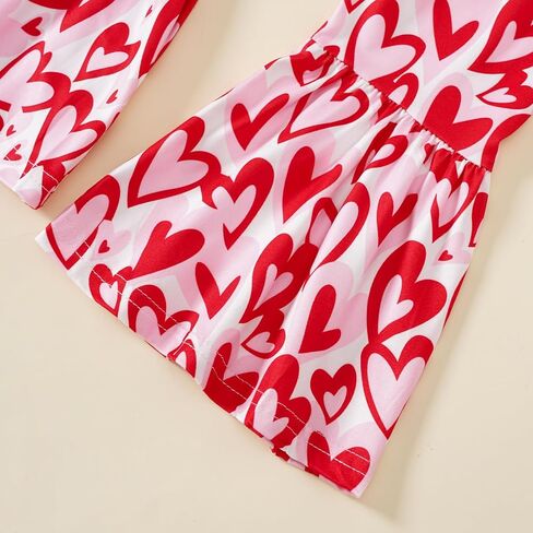 Tinypainter Toddler Girl Valentines Day Outfit Letter T-Shirt+Love Heart Bell Buttoms Pants+Headband Summer Clothes Set 2-7T in Kuwait