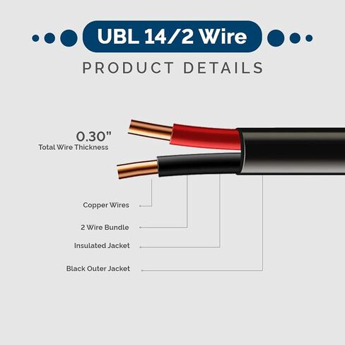 سلك كهربائي للسيارات UBL 14/2 - كابل مجدول 14 AWG - كابل LED مرن منخفض الجهد - أفضل خيار لتشغيل صفارات الإنذار ذات التيار العالي أو شريط الإضاءة (10 أقدام) in Saudi Arabia