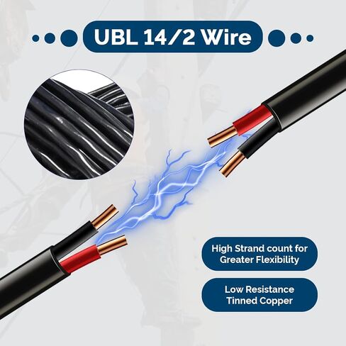 سلك كهربائي للسيارات UBL 14/2 - كابل مجدول 14 AWG - كابل LED مرن منخفض الجهد - أفضل خيار لتشغيل صفارات الإنذار ذات التيار العالي أو شريط الإضاءة (10 أقدام) in Saudi Arabia