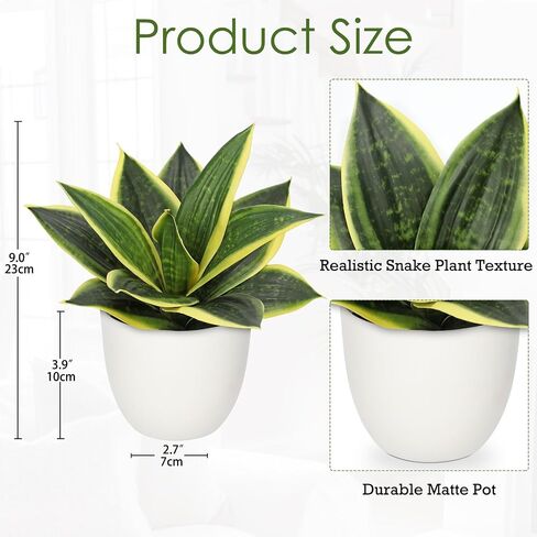 Hollyone Artificial Snake Plants 9" Faux Agave Succulent Plant Potted in White Pot Fake Sansevieria Aloe Tropical Plant for Desk Modern Office Home Bathroom Indoor Outdoor Decor in Kuwait