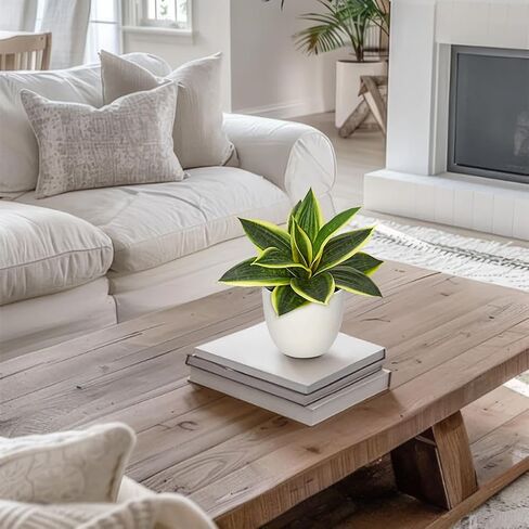 Hollyone Artificial Snake Plants 9" Faux Agave Succulent Plant Potted in White Pot Fake Sansevieria Aloe Tropical Plant for Desk Modern Office Home Bathroom Indoor Outdoor Decor in Kuwait