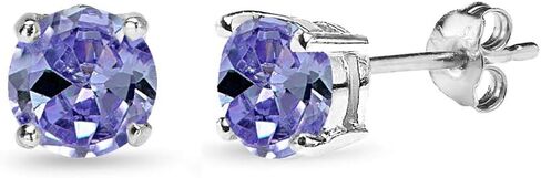 Sterling Silver Simulated Tanzanite Round Solitaire Dainty Stud Earrings for Women in Kuwait