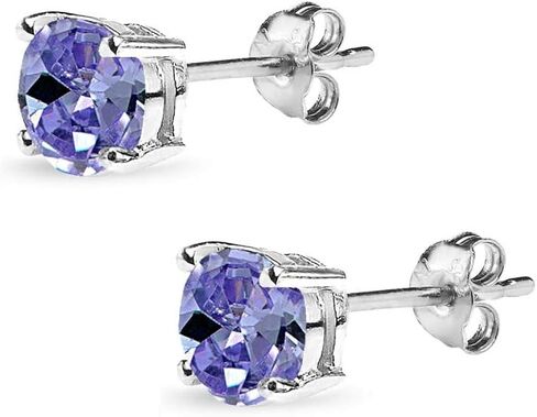Sterling Silver Simulated Tanzanite Round Solitaire Dainty Stud Earrings for Women in Kuwait