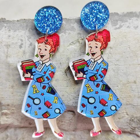 Colorful Resin Acrylic Teacher Dangle Earrings Cute Rainbow Earrings for Women Jewelry Gift for Teacher in Kuwait