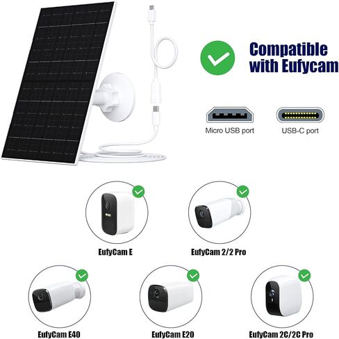 لوحات شمسية Zivif 7W للكاميرات، شاحن لوحة شمسية USB متوافق مع Eufycam 2C/2C Pro/2/2 Pro/E20/E40/E، لوحة شمسية USB C للكاميرات الخارجية (عبوتان) in Saudi Arabia