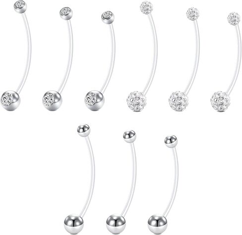 FECTAS Pregnancy Belly Button Rings 9pcs Long Bar 32&35&38mm Plastic for Pregnant Women Clear Belly Button Ring Clear Flexible Bioplast Navel Piercing Retainer in Kuwait