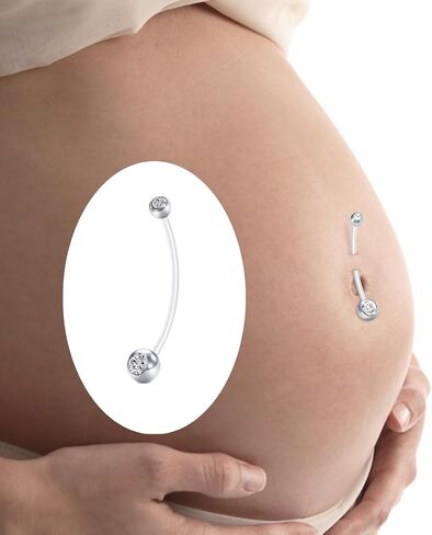 FECTAS Pregnancy Belly Button Rings 9pcs Long Bar 32&35&38mm Plastic for Pregnant Women Clear Belly Button Ring Clear Flexible Bioplast Navel Piercing Retainer in Kuwait