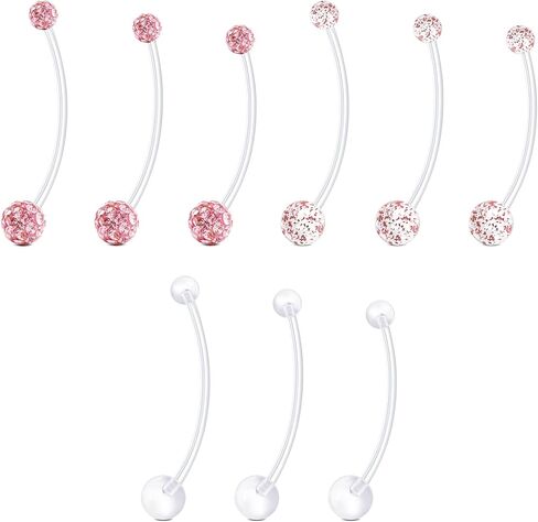 FECTAS Pregnancy Belly Button Rings 9pcs Long Bar 32&35&38mm Plastic for Pregnant Women Clear Belly Button Ring Clear Flexible Bioplast Navel Piercing Retainer in Kuwait