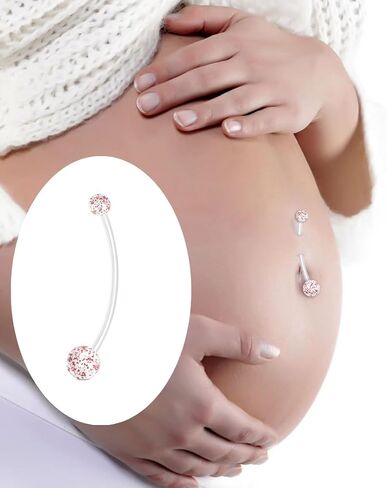 FECTAS Pregnancy Belly Button Rings 9pcs Long Bar 32&35&38mm Plastic for Pregnant Women Clear Belly Button Ring Clear Flexible Bioplast Navel Piercing Retainer in Kuwait