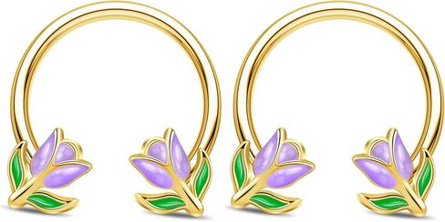 Jewseen 2PCS Flower Septum Ring 16g Tulip Septum Jewelry Gold Septum Piercing Jewelry Gold Cartilage Earring Surgical Steel Helix Diath Conch Piercing Jewelry Floral Nose Hoop for Women Men in Kuwait