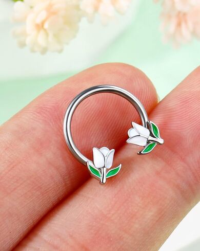 Jewseen 2PCS Flower Septum Ring 16g Tulip Septum Jewelry Gold Septum Piercing Jewelry Gold Cartilage Earring Surgical Steel Helix Diath Conch Piercing Jewelry Floral Nose Hoop for Women Men in Kuwait