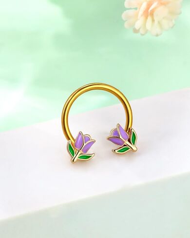 Jewseen 2PCS Flower Septum Ring 16g Tulip Septum Jewelry Gold Septum Piercing Jewelry Gold Cartilage Earring Surgical Steel Helix Diath Conch Piercing Jewelry Floral Nose Hoop for Women Men in Kuwait