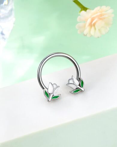 Jewseen 2PCS Flower Septum Ring 16g Tulip Septum Jewelry Gold Septum Piercing Jewelry Gold Cartilage Earring Surgical Steel Helix Diath Conch Piercing Jewelry Floral Nose Hoop for Women Men in Kuwait