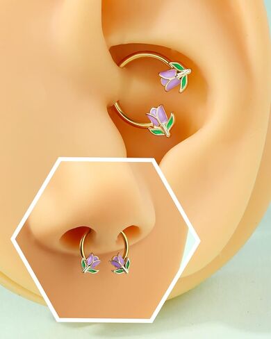 Jewseen 2PCS Flower Septum Ring 16g Tulip Septum Jewelry Gold Septum Piercing Jewelry Gold Cartilage Earring Surgical Steel Helix Diath Conch Piercing Jewelry Floral Nose Hoop for Women Men in Kuwait