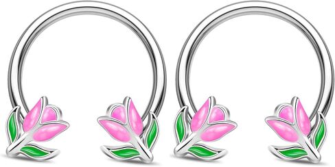 Jewseen 2PCS Flower Septum Ring 16g Tulip Septum Jewelry Gold Septum Piercing Jewelry Gold Cartilage Earring Surgical Steel Helix Diath Conch Piercing Jewelry Floral Nose Hoop for Women Men in Kuwait