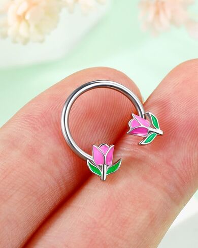 Jewseen 2PCS Flower Septum Ring 16g Tulip Septum Jewelry Gold Septum Piercing Jewelry Gold Cartilage Earring Surgical Steel Helix Diath Conch Piercing Jewelry Floral Nose Hoop for Women Men in Kuwait