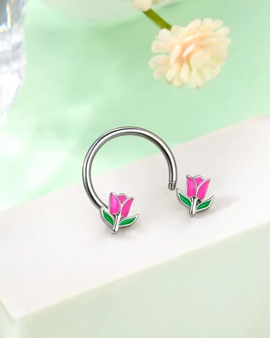 Jewseen 2PCS Flower Septum Ring 16g Tulip Septum Jewelry Gold Septum Piercing Jewelry Gold Cartilage Earring Surgical Steel Helix Diath Conch Piercing Jewelry Floral Nose Hoop for Women Men in Kuwait