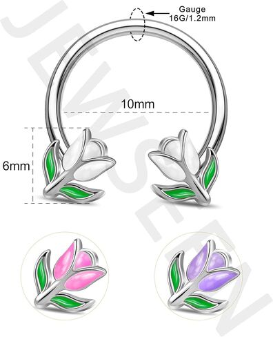 Jewseen 2PCS Flower Septum Ring 16g Tulip Septum Jewelry Gold Septum Piercing Jewelry Gold Cartilage Earring Surgical Steel Helix Diath Conch Piercing Jewelry Floral Nose Hoop for Women Men in Kuwait