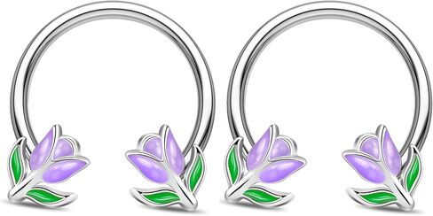 Jewseen 2PCS Flower Septum Ring 16g Tulip Septum Jewelry Gold Septum Piercing Jewelry Gold Cartilage Earring Surgical Steel Helix Diath Conch Piercing Jewelry Floral Nose Hoop for Women Men in Kuwait