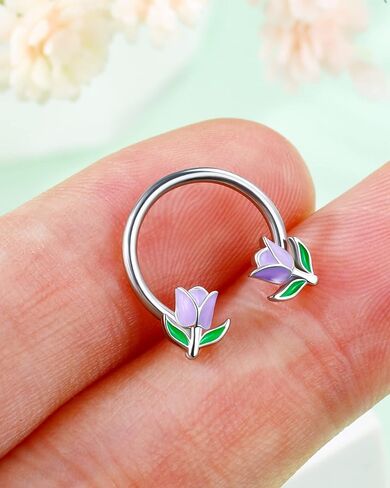 Jewseen 2PCS Flower Septum Ring 16g Tulip Septum Jewelry Gold Septum Piercing Jewelry Gold Cartilage Earring Surgical Steel Helix Diath Conch Piercing Jewelry Floral Nose Hoop for Women Men in Kuwait