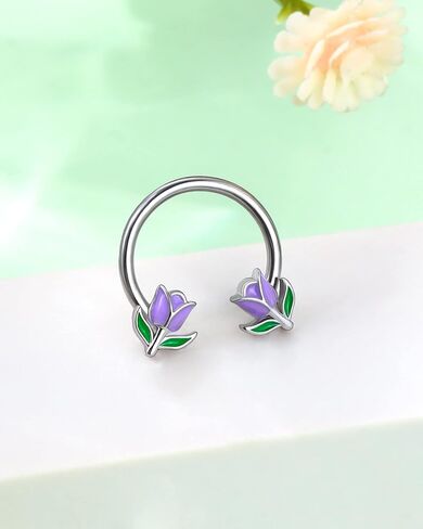 Jewseen 2PCS Flower Septum Ring 16g Tulip Septum Jewelry Gold Septum Piercing Jewelry Gold Cartilage Earring Surgical Steel Helix Diath Conch Piercing Jewelry Floral Nose Hoop for Women Men in Kuwait