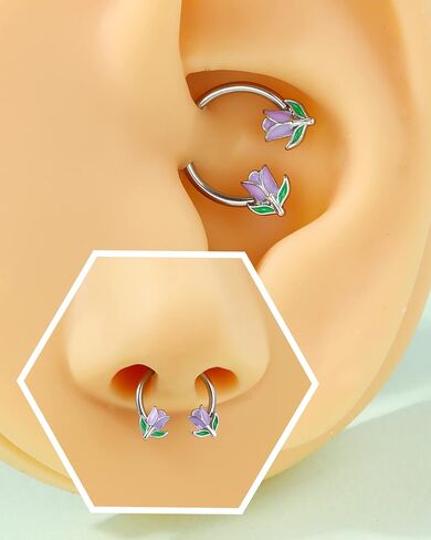 Jewseen 2PCS Flower Septum Ring 16g Tulip Septum Jewelry Gold Septum Piercing Jewelry Gold Cartilage Earring Surgical Steel Helix Diath Conch Piercing Jewelry Floral Nose Hoop for Women Men in Kuwait