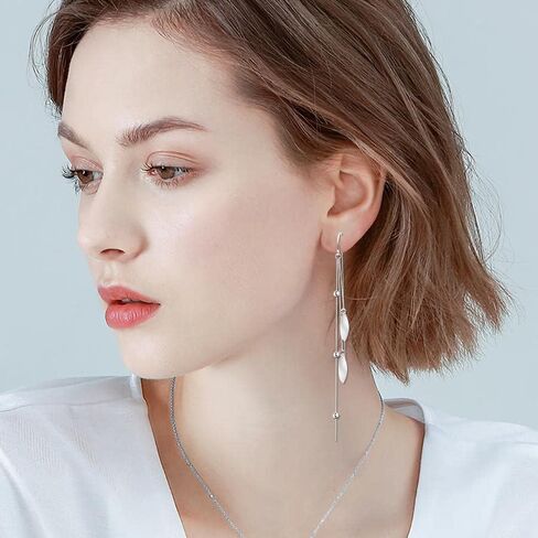 POPLYKE 925 Sterling Silver Threader Earrings for Women Sterling Silver Through Long Chains Earrings Jewelry Gifts for Women in Saudi Arabia