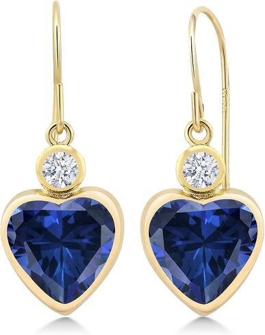 Gem Stone King 14K Yellow Gold Blue Created Sapphire and White Zirconia Earrings For Women (4.82 Cttw, Gemstone September Birthstone, Heart Shape 8MM and, Round 3MM) in Saudi Arabia