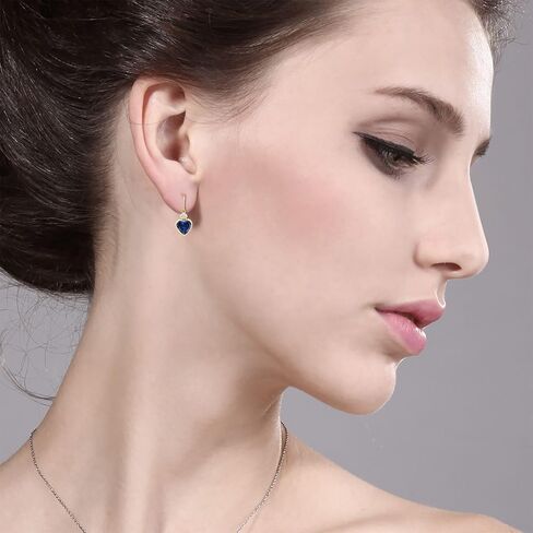 Gem Stone King 14K Yellow Gold Blue Created Sapphire and White Zirconia Earrings For Women (4.82 Cttw, Gemstone September Birthstone, Heart Shape 8MM and, Round 3MM) in Saudi Arabia