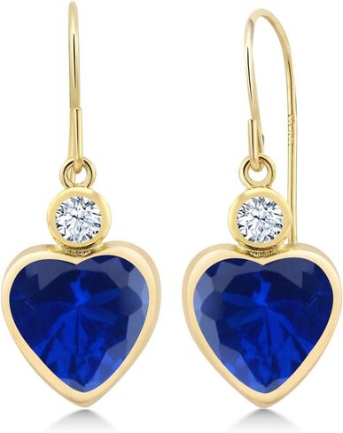 Gem Stone King 14K Yellow Gold Blue Created Sapphire and White Zirconia Earrings For Women (4.82 Cttw, Gemstone September Birthstone, Heart Shape 8MM and, Round 3MM) in Saudi Arabia