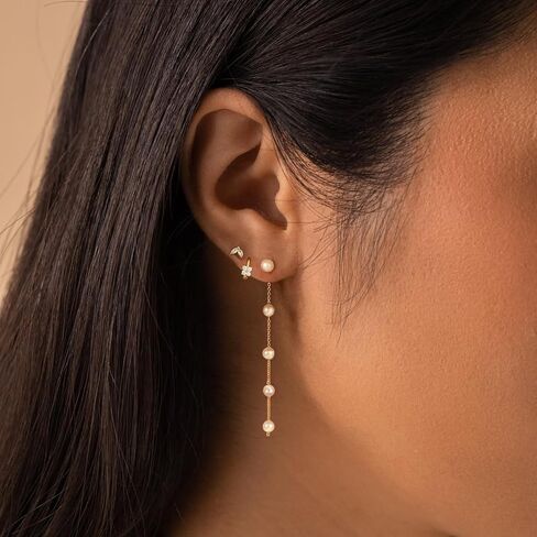 Pearl Earrings for Women - 18K Long Pearl Dangle Earrings Bridal Wedding Earrings Gold Pearl Drop Earrings for Women Elegant Jewelry Gifts in Saudi Arabia