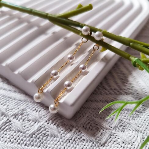 Pearl Earrings for Women - 18K Long Pearl Dangle Earrings Bridal Wedding Earrings Gold Pearl Drop Earrings for Women Elegant Jewelry Gifts in Saudi Arabia
