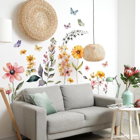 Flowers Wall Stickers Flowers Wall Decals Peel and Stick Removable Flowers Art Wall Decor for Living Room Bedroom Nursery Office in Saudi Arabia
