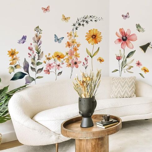 Flowers Wall Stickers Flowers Wall Decals Peel and Stick Removable Flowers Art Wall Decor for Living Room Bedroom Nursery Office in Saudi Arabia