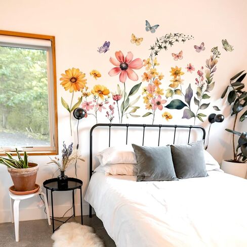Flowers Wall Stickers Flowers Wall Decals Peel and Stick Removable Flowers Art Wall Decor for Living Room Bedroom Nursery Office in Saudi Arabia