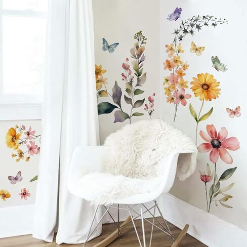 Flowers Wall Stickers Flowers Wall Decals Peel and Stick Removable Flowers Art Wall Decor for Living Room Bedroom Nursery Office in Saudi Arabia