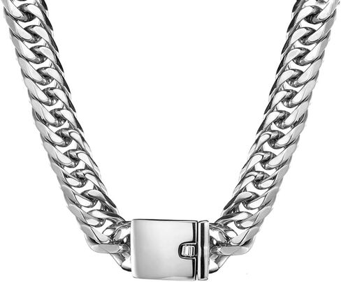 قلادة Jxlepe Miami Cuban Link Chain 16 ملم من الفولاذ المقاوم للصدأ باللون الأبيض الفضي الكبير للرجال in Kuwait