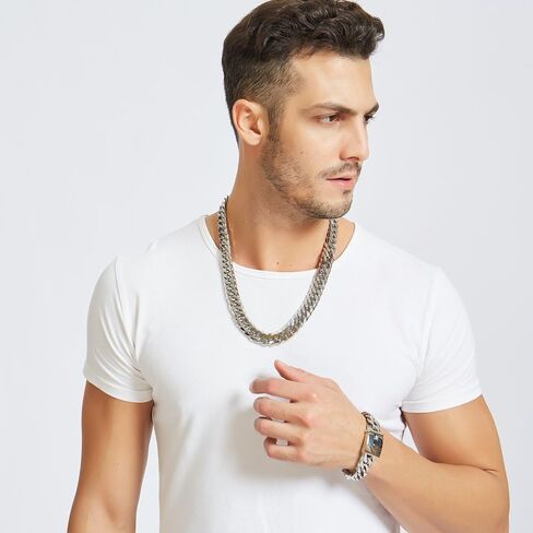قلادة Jxlepe Miami Cuban Link Chain 16 ملم من الفولاذ المقاوم للصدأ باللون الأبيض الفضي الكبير للرجال in Kuwait