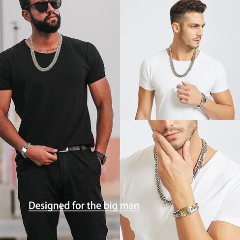 قلادة Jxlepe Miami Cuban Link Chain 16 ملم من الفولاذ المقاوم للصدأ باللون الأبيض الفضي الكبير للرجال in Kuwait