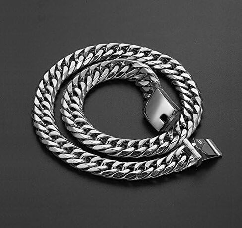 قلادة Jxlepe Miami Cuban Link Chain 16 ملم من الفولاذ المقاوم للصدأ باللون الأبيض الفضي الكبير للرجال in Kuwait